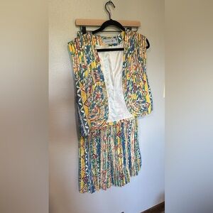 Howard Wolf Vintage Abstract Vest Skirt Set Multicolor Textured Art
